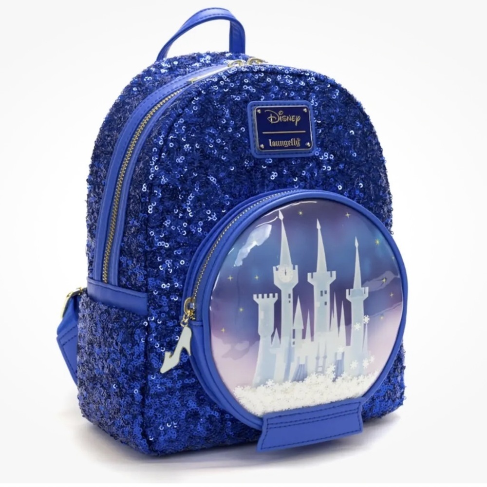 Loungefly Disney Cinderella Castle Snow Globe Sequin Backpack​